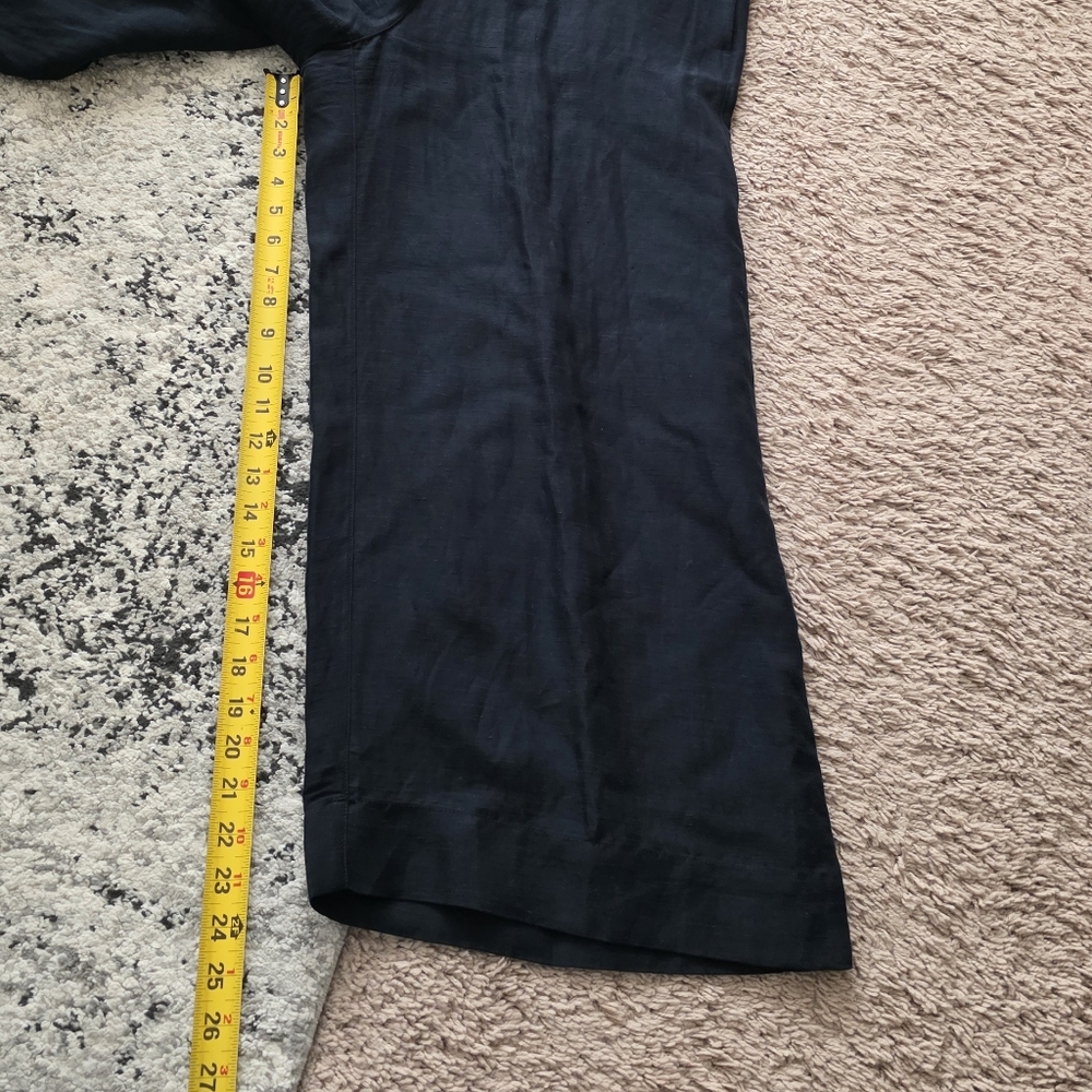 Halston Linen Blend Tie Wideleg Trousers Womns L Preppy Coastal Minimalist Chic - Picture 5 of 9